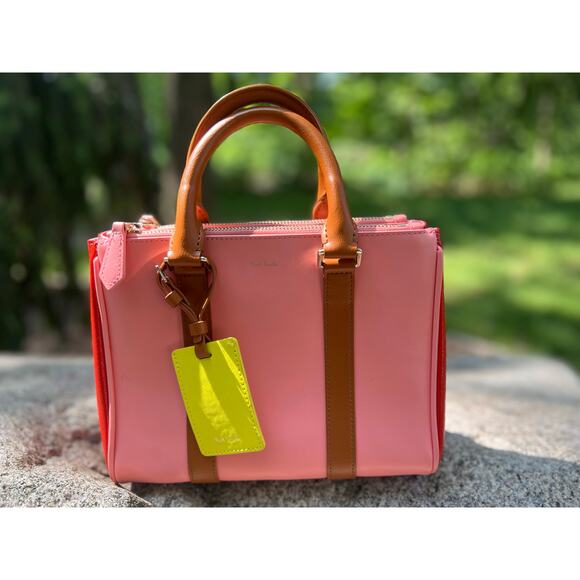 Paul Smith Collection Leather Tote Bag Pink Red color block Handbag - Picture 1 of 14